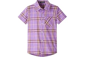 Spring&Gege Boys Plaid Short Sleeve Shirt Casual Button Down Checked with Chest Pocket (5-14 Years)