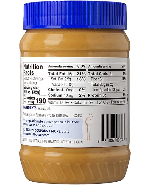 PEANUT BUTTER & CO. OLD FASHIONED CRUNCHY PEANUT BUTTER, NON-GMO, GLUTEN FREE, VEGAN, NO SUGAR ADDED, 16 OUNCE (PACK OF 1)