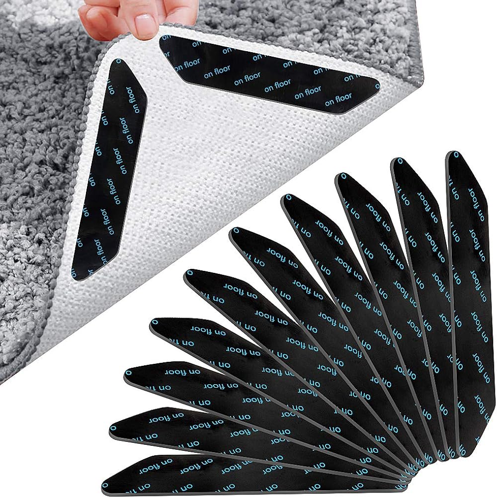 ZTMY Anti-Slip Rug Gripper 10 Piece Set – Reusable Carpet Corner Tape for