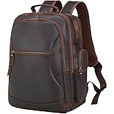 TIDING Full Grain Leather 17.3 Inch Laptop Backpack for Men Large Capacity Travel Weekender Camping Daypack Rucksack