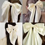 AYNKH 2 Pack Big Bow Hair Clips Silky Satin White French Barrette Womens Girls view 4
