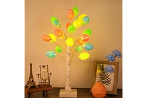 LLCHB Easter Lighted Birch Tree Decorations: 24 Inch Tabletop Centerpiece Decor with Egg Ornaments on Branches, White Small Artificial Tree for Spring Easter Home, Timer USB & Battery Operated