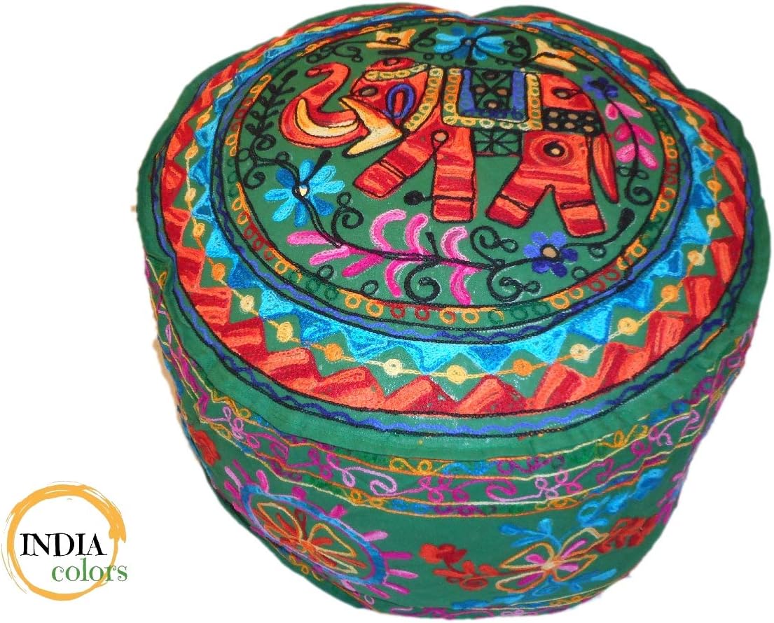 India colors Puff cojín Funda Bordado Artesanal Hecho a Mano en India