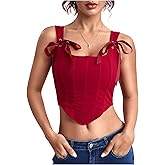 SHENHE Women's Bow Tie Lace Up Vintage Corset Bustier Backless Fitted Sleeveless Crop Tops