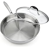 AVACRAFT 10 Inch Tri-Ply Stainless Steel Frying Pan with Lid, Side Spouts, Induction Pan, Versatile Stainless Steel Skillet, Fry Pan in our Pots and Pans (Tri-Ply Stainless steel,10 Inch)