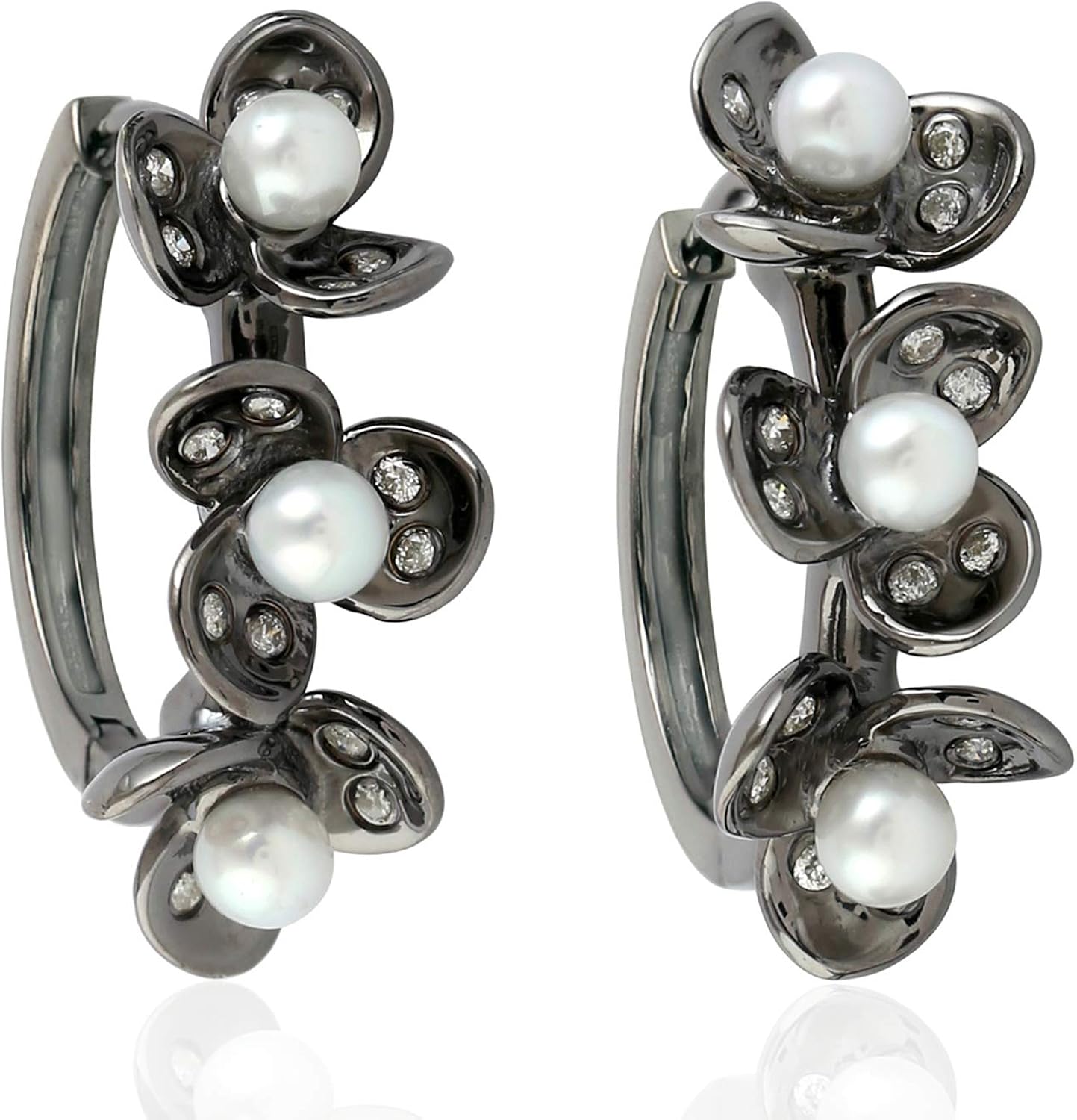 Natural Pearl Hoop Earrings 18k White Gold Natural Diamond Jewelry Jewelry