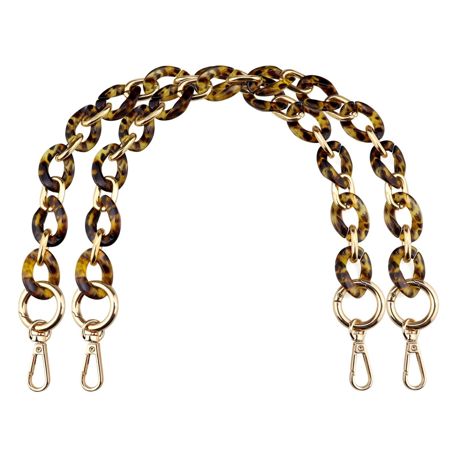 BEAULEGAN Acrylic Aluminum Chain Handbag Handles, Replacement Straps for Purse Bag, Set of 2 Pcs, 40cm Long (Amber/Gold)