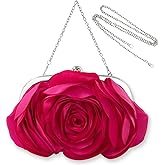 Little Floral Clutch Purse for Women - Elegant Rose Petal Evening Bag with Detachable Chain for Wedding, Gala, Prom