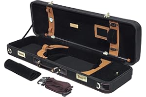 M MI & VI MI&VI NR-6900 Light Hard Wooden Violin Case - Fits 3/4 & 4/4 Sized Violins with Adjustable Straps | Solid Wood | Hygrometer | Accessories Pocket (Black)