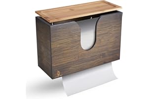 Cozee Bay Bamboo Paper Towel Dispenser, Paper Towel Holder with Lid for Home and Commercial, Wall Mount or Countertop for Multifold, C Fold, Z fold, Trifold Hand Towels (Vintage Brown)