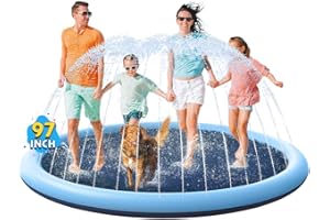VISTOP Non-Slip Splash Pad for Kids and Dog, Thicken Sprinkler Pool Summer Outdoor Water Toys - Fun Backyard Fountain Play Mat for Baby Girls Boys Children or Pet Dog (97 inch, Blue&Blue)