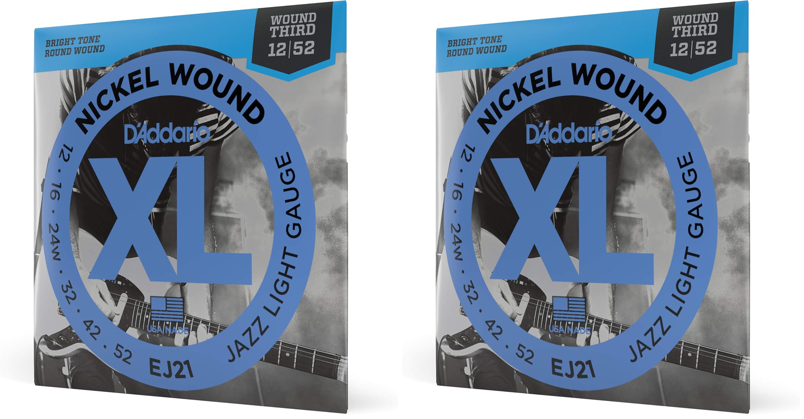 D'Addario XL Nickel Electric Guitar Strings - EJ21 - Perfect Intonation, Consistent Feel, Reliable Durability - Jazz Light (Pack of 2)