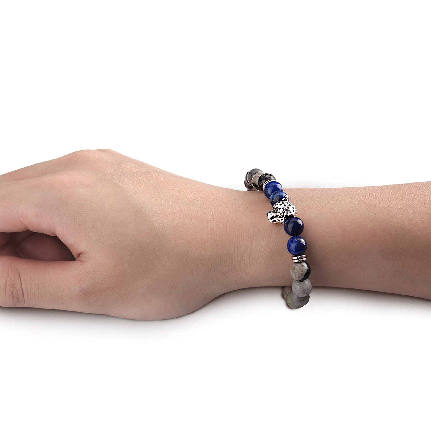 Bead Bracelets,UHIBROS Unisex Natural Tiger Eyes, Black Matte, Weathering Agate Beads Stretch Bracelets With Leopard Head Gold,Silver