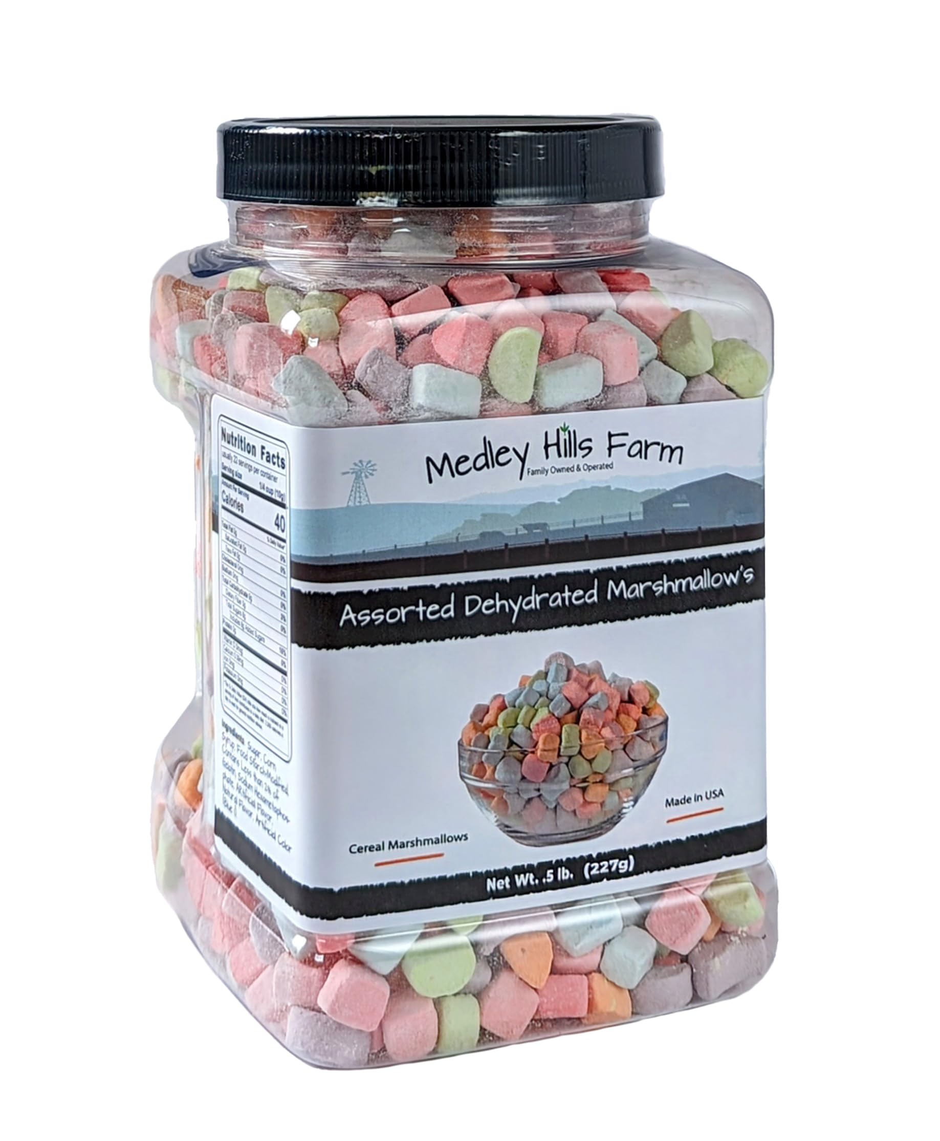 Assorted Dehydrated Marshmallows in Reusable Container by Medley hills farm - Cereal marshmallows