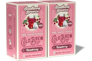 Southern Breeze Cold Brew Sweet Tea Raspberry Iced Tea with Black Tea and Zero Carbs Zero Sugar, 20 Individually Wrapped Tea Bags (Pack of 2) Southern Sweet Tea Iced Tea Beverage