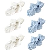 Nurses Choice 6 Pairs Stay-On Baby Socks, Soft Bubble Cuff Cotton Booties 0–3 Months, Hospital Trusted Essentials