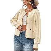 Verdusa Women's Heart Button Up Cardigan Sweaters Casual Fall Knit Outerwear