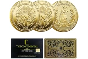 TEXISSIS John Wick Coins & Room Card - 3 Pcs Ex Uniate Vires Collectible John W Coin Set with Continental Hotel Room Card, Ens Causa Sui' at Token Backside, Fine Cosplay Movie Prop