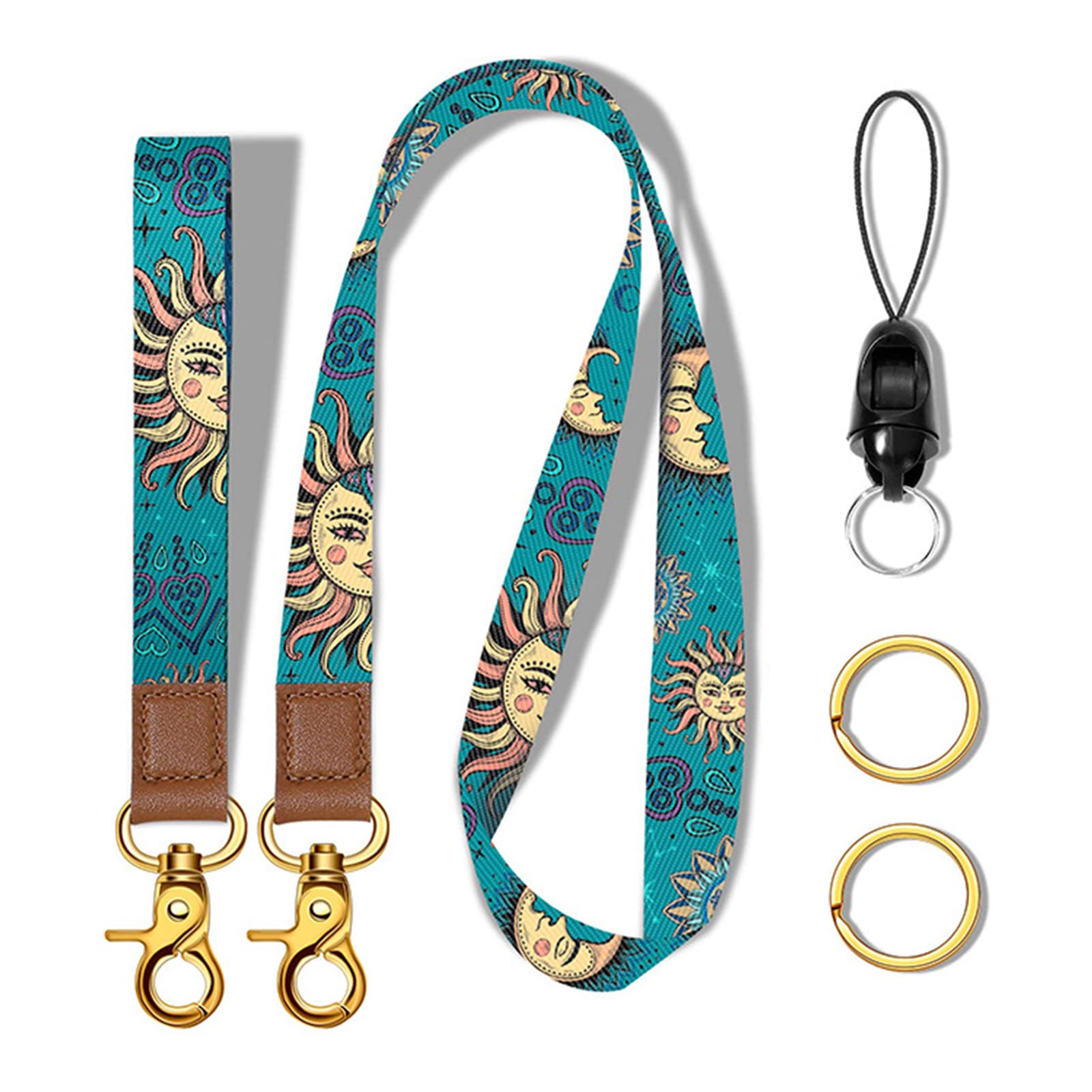 UESDU Wrist Lanyard Set, Lanyard for Keys Cute Keychain and Lanyards for Neck and Wrist Blue Phone Lanyard with Metal Key Rings Retractable Lanyard Strap Badge Holder for Women Man Kids