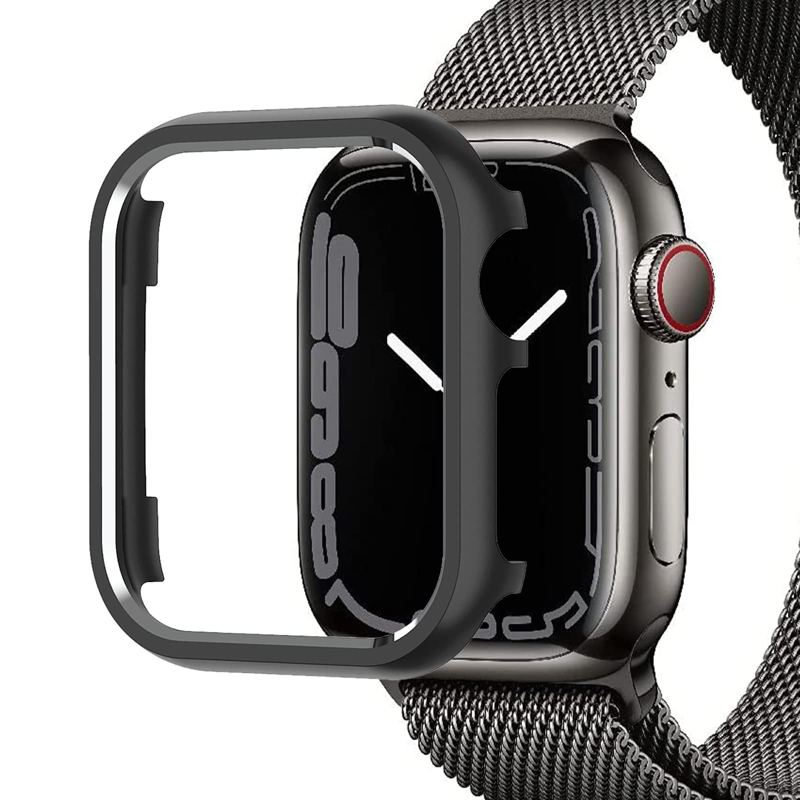 Miimall Case Compatible with Apple Watch Series 9/8/7 41mm/45mm, Aluminum Alloy Metal Frame Protective Cover Ultra-Thin All-Around Bumper Protective Case for Apple Watch 45mm - Black