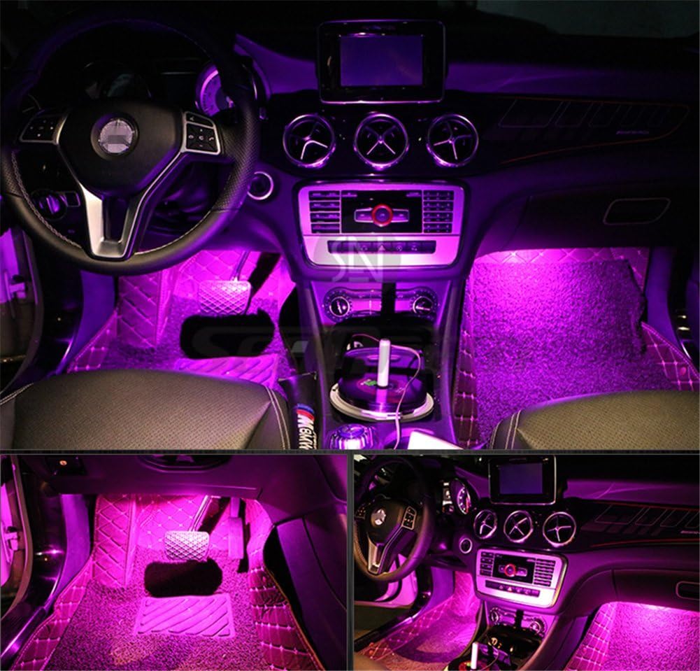 4pcs car led interior underdash lighting kit w sticker led car interior light auto interior lights car auto interior led atmosphere lights purple