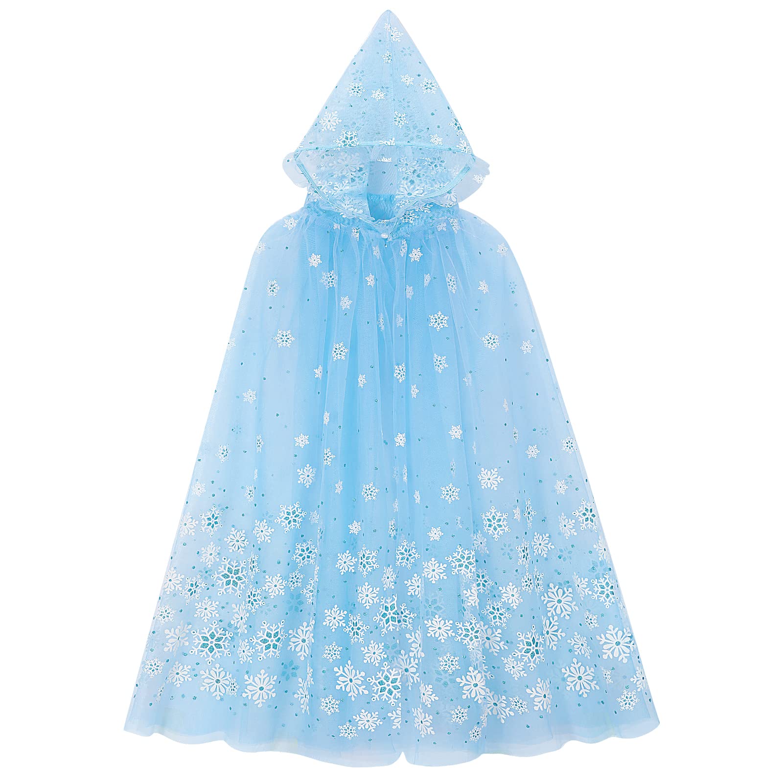 XEPST Princess Hooded Cape - Blue Sparkling Snowflake Cape for Princess Fancy Dress, Halloween, Christmas, Carnival, Birthday Party, Cosplay