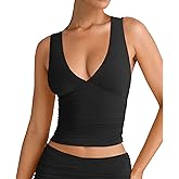YFANG Women's Summer Deep V-Neck Ruched Crop Tank Top Sexy Sleeveless Double Lined Crop Top