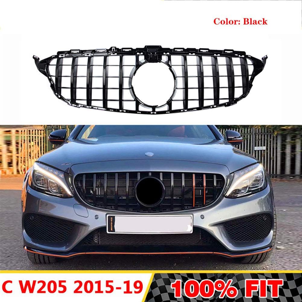 LSYBB Grille Car Grills Front Bumper Mesh for Mercedes for Benz W205 for AMG Look C200 C250 C300 C350 2015-2018 Without Emblem,Black