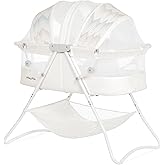 Dream On Me Karley Bassinet, Award Winner Lightweight Travel Baby Bassinet, Foldable Bedside Sleeper, Adjustable Double Canopy, Spacious Design, Soft Fabric, Storage Basket – Dove White