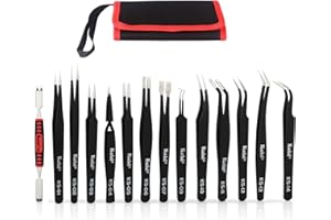 HENGTIANMEI Kaisi 13 PCS Precision Tweezers Set Anti-Static ESD Tweezers Kit with 13 Precision Non-Magnetic Stainless Steel Tweezers With tweezers storage bag