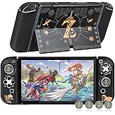 Dockable Protective Case Compatible with Switch OLED 2021, Hard Shell Case Cover for Switch OLED 7 Inch and Joy-Con Controllers with 4 Thumb Grips,Zelda Switch OLED Carrying Case (Zelda)