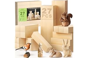 Yalumo 27 Pcs Basswood Carving Blocks, Whittling Wood Carving Kit with 3 Different Sizes and Pattern Sticker, Soft Unfinished Wooden Blocks for Crafts Beginners Kids Adults