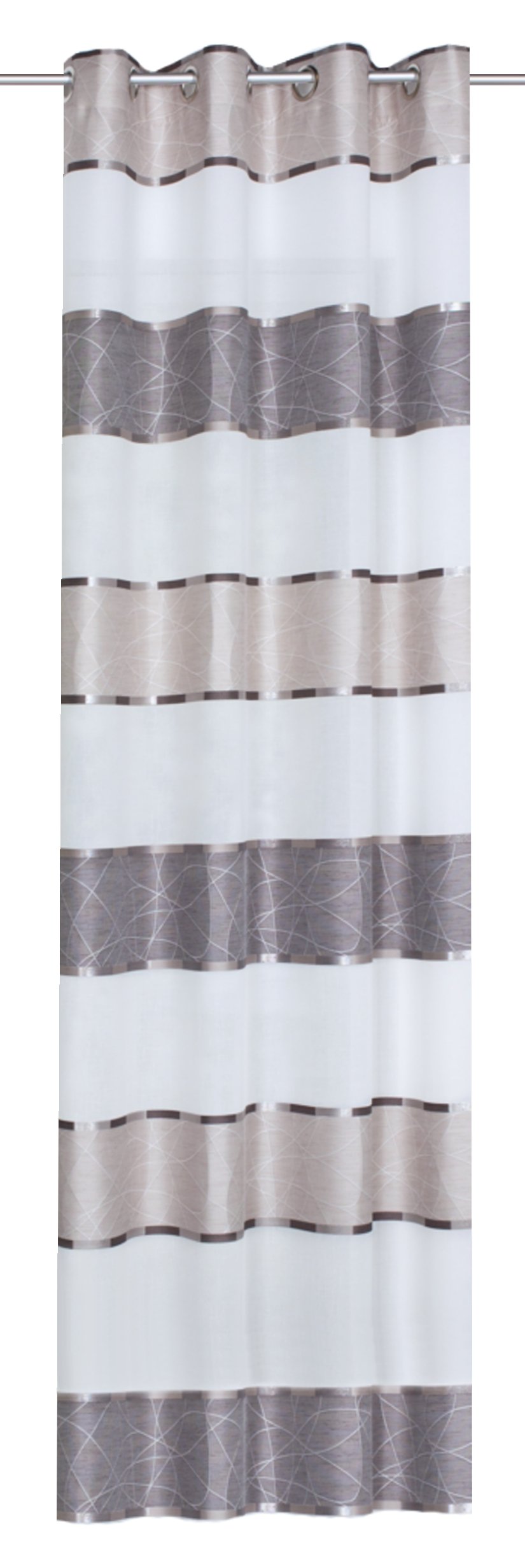 Home Fashion Eyelet Curtain Horizontal Stripes Polyester Stone 245 x 140 cm