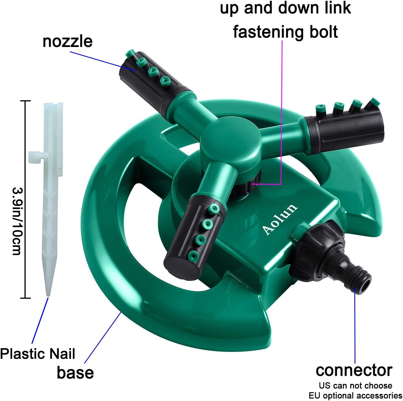 Aolun Garden Sprinkler- Automatic Lawn Water Sprinkler Yard 360 Degree 3- Arm Rotating Sprinkler System : Garden & Outdoor