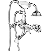 gotonovo Clawfoot Bathtub Faucet Tub Filler with Hand Held Shower Faucet Set Victorian Double Cross Handle 6 Inch Center Adjustable Swing Arms Tub Mount Short Adapter Polished Chrome