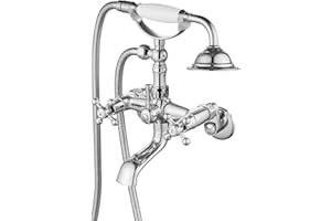gotonovo Clawfoot Bathtub Faucet Tub Filler with Hand Held Shower Faucet Set Victorian Double Cross Handle 6 Inch Center Adjustable Swing Arms Tub Mount Short Adapter Polished Chrome