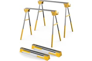 ONCUPID Adjustable Height Sawhorse 2 Pack, Folding Portable Saw Horses with 30-34 inch Adjustable Legs, Heavy Duty Steel Pro Bench Saw Horse for Woodworking, Carpenters, Contractors, Fully Assembled (yellow)