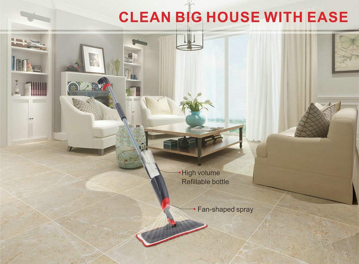 VENETIO Premium Spray Mop Floors Cleaning with 2 Reusable Microfiber Pad 360 Degree Rotation Joint for Home Kitchen Hardwood Laminate Wood Ceramic Tiles Floor Cleaning (700ml): Home & Kitchen