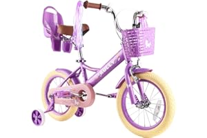 RULLY Kids Bike 12 14 16 inch for 2-7 Years Girls with Training Wheels & Front Handbrake, Kids Bicycle with Basket Bike Streamers Toddler Cycle Bikes