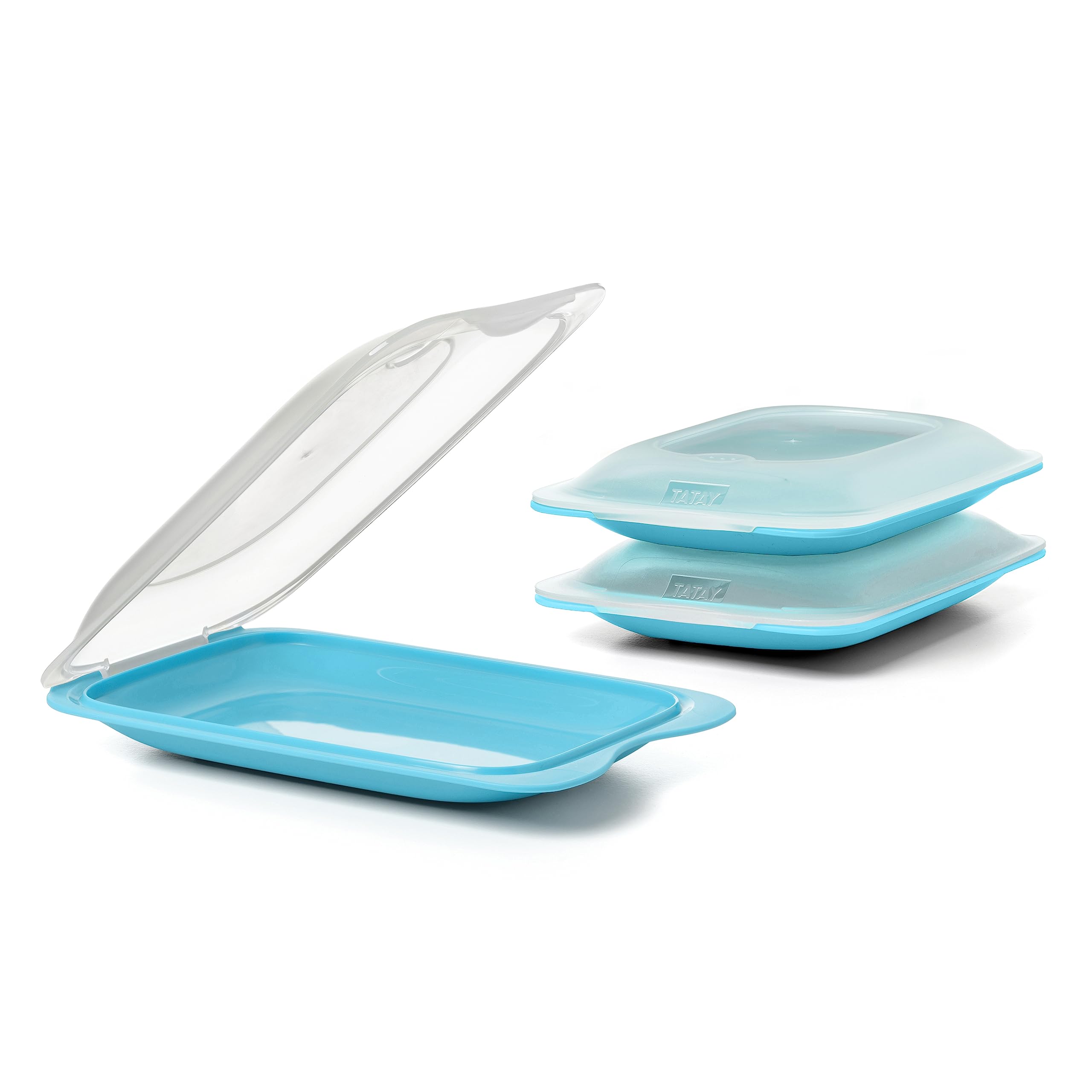 TATAY Cold Meat Containers for Fridge | Set of 3 Mini | Fridge Storage | Removable Lid, Stackable | Microwave, Freezer and Dishwasher Safe | BPA-Free, 12 x 3.1 x 18 cm, Colour Blue