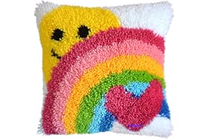 GREBSTK Latch Hook Kit DIY Throw Pillow Cover Sofa Cushion Cover Sun & Rainbow Pattern Paint Cross Stitch 16X16 inch