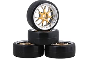 logyues 4PCS Plastic RC1:10 On-Road Racing Car Drift Smooth Tire & Y-Shaped Plated Yellow Wheels