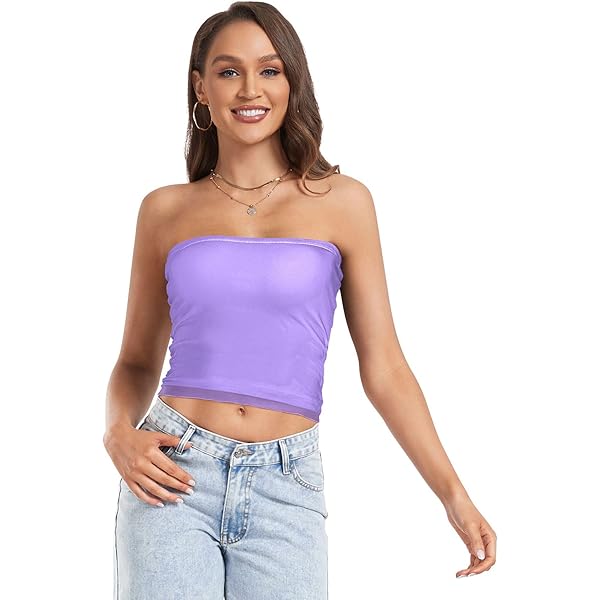 【Pensee purple】No sleeve design JUZIHAI Light Lavender Women's Tube Tops Cute Trendy