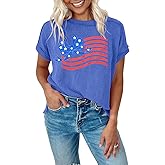 VILOVE USA Flag Shirt Women 4th of July T-Shirts American Bow Star Stripes Tops Crewneck Casual Short Sleeve Patriotic Tees