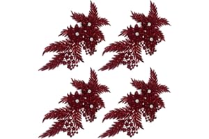 ZHIHENG 4 Pack 3D Flower Sequin Applique with Rhinestone Glitter Beaded Floral Embroidered Patch Fabric Lace Trim for Wedding Bridal Dress Gown Bag Pillow Ornaments (Burgundy)