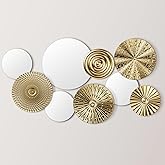 Blulu 9 Pcs Gold Mirror Wall Decor Metal Round Home Art Decor Decorative Modern Circle Mirror Wall Art Sculpture Hanging Deco