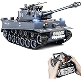 Supdex 1:18 Remote Control Tank, 2.4Ghz WW2 German Tiger I RC Tank Model Toys, Battle Army Tank 15 Channel with Smoke Light a