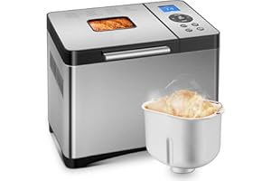 KEEPEEZ 2LB Bread Maker, 19-in-1 Automatic Bread Machine Stainless Steel with Nonstick Ceramic Pan,15H Timer&1H Keep Warm, Bread Maker Machine with 3 Loaf Sizes 3 Crust Colors, Sourdough,Gluten-Free,Recipes