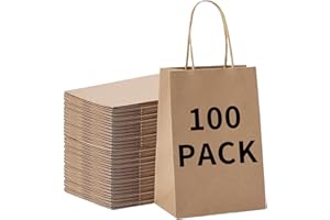BAG BOX 100 Pcs Medium 8.25x4.3x10.6 Inch Brown Kraft Paper Gift Bags with Handles for Bulk Wedding, Party Favors, Grocery, Shopping, Retail Merchandise, Gift Sacks