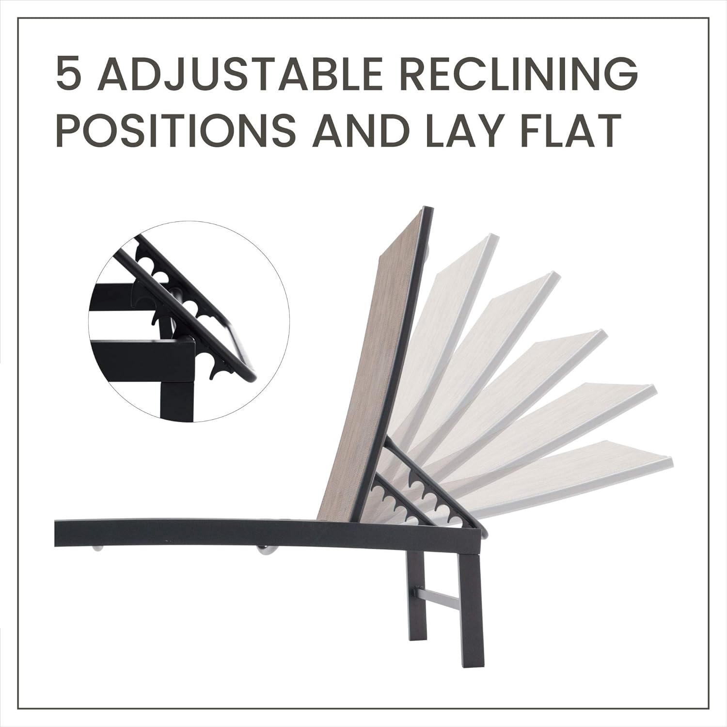 Pellebant Adjustable Patio Chaise Lounge Chair, 5 Positions and Flat Position, Folding Outdoor Recliners for Beach, Pool and Yard, 2 Pcs Set, Gray&Brown : Garden & Outdoor